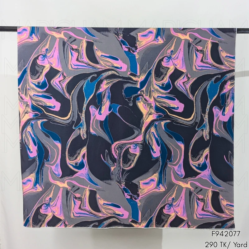 Dark Grey-Pink-Blue Marble Design Stretchable Fabric F942077 - Image 5