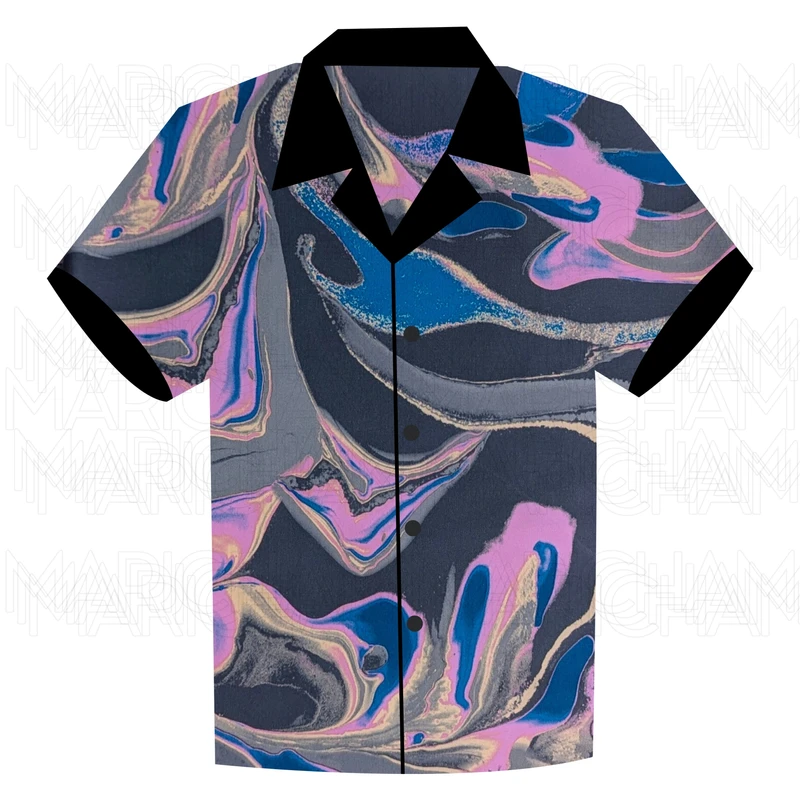 Dark Grey-Pink-Blue Marble Design Stretchable Fabric F942077 - Image 7