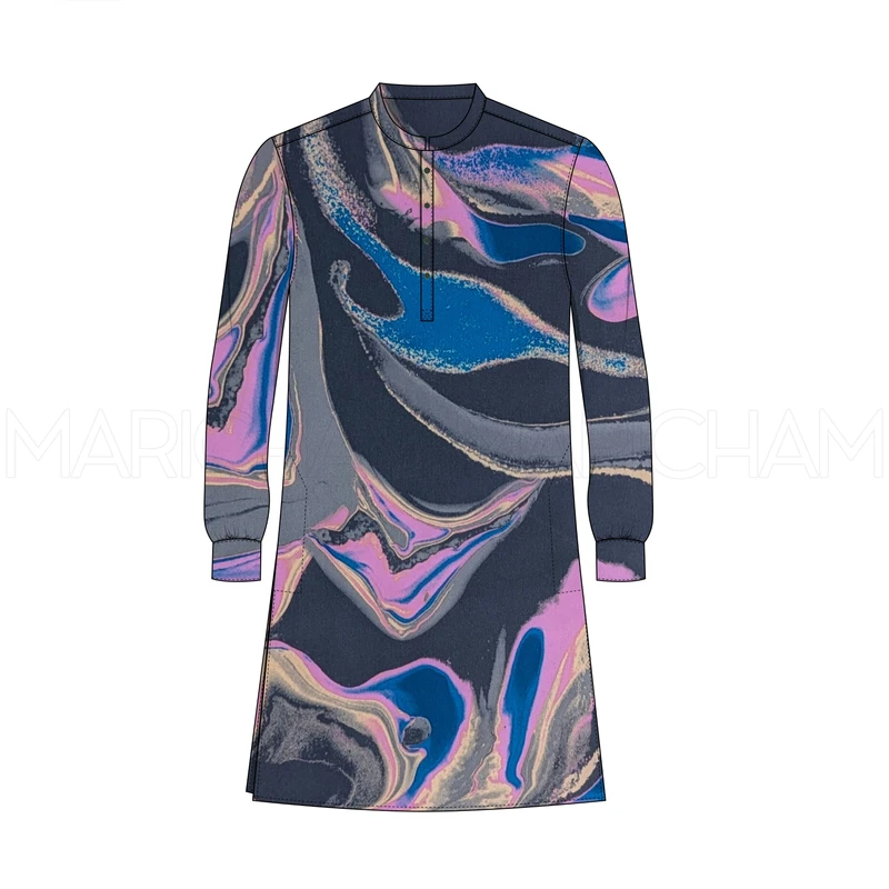 Dark Grey-Pink-Blue Marble Design Stretchable Fabric F942077 - Image 8