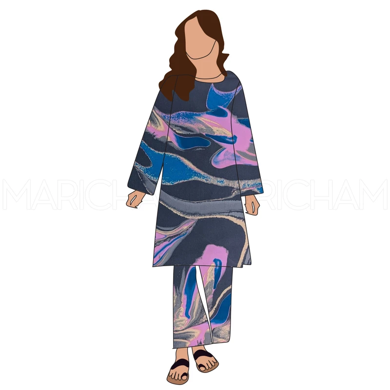 Dark Grey-Pink-Blue Marble Design Stretchable Fabric F942077 - Image 9