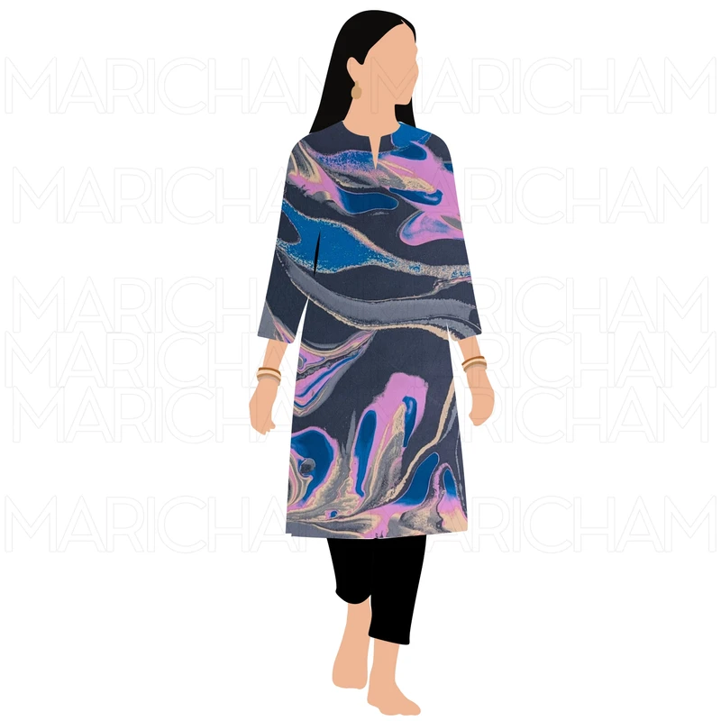 Dark Grey-Pink-Blue Marble Design Stretchable Fabric F942077 - Image 10