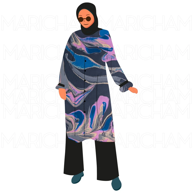 Dark Grey-Pink-Blue Marble Design Stretchable Fabric F942077 - Image 11