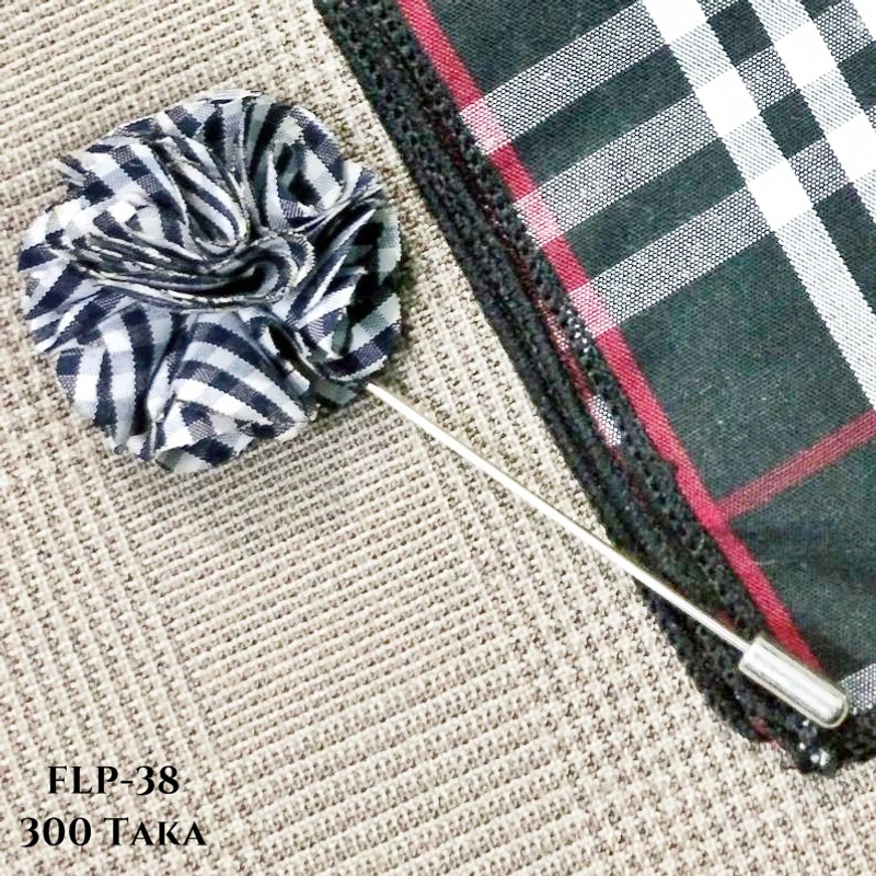 Black & White Gingham Checkered Floral Lapel Pin. FLP-6