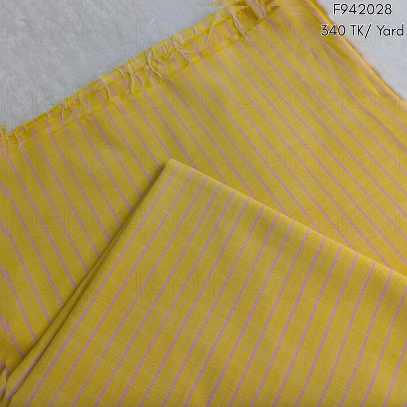 Mustard Yellow-Pink Linen Striped Cotton Fabric F942028