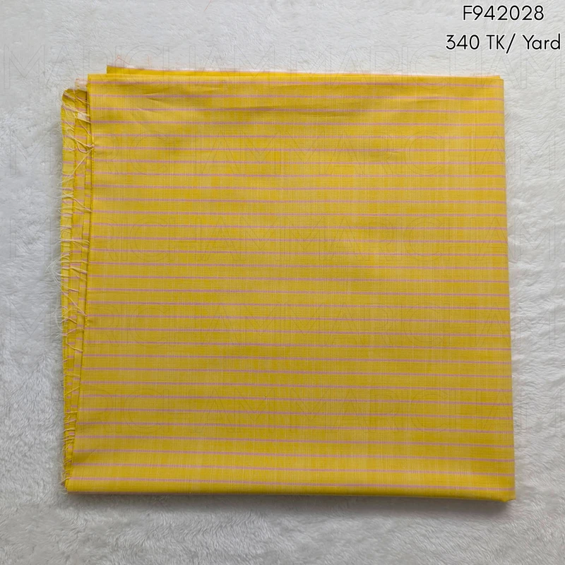 Mustard Yellow-Pink Linen Striped Cotton Fabric F942028