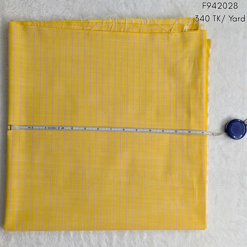 Mustard Yellow-Pink Linen Striped Cotton Fabric F942028 - Image 3