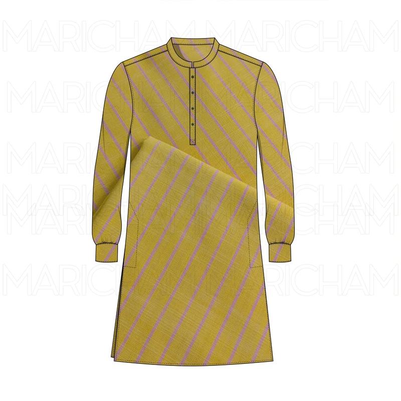 Mustard Yellow-Pink Linen Striped Cotton Fabric F942028 - Image 6