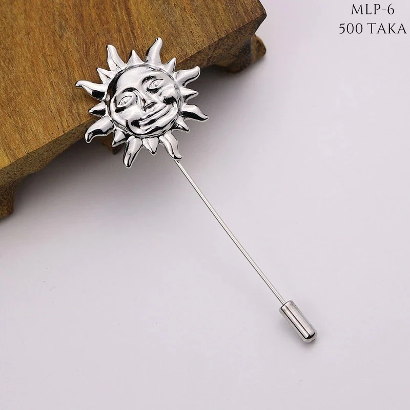 Golden & Silver Sun Face Metal Lapel Pin. MLP-6