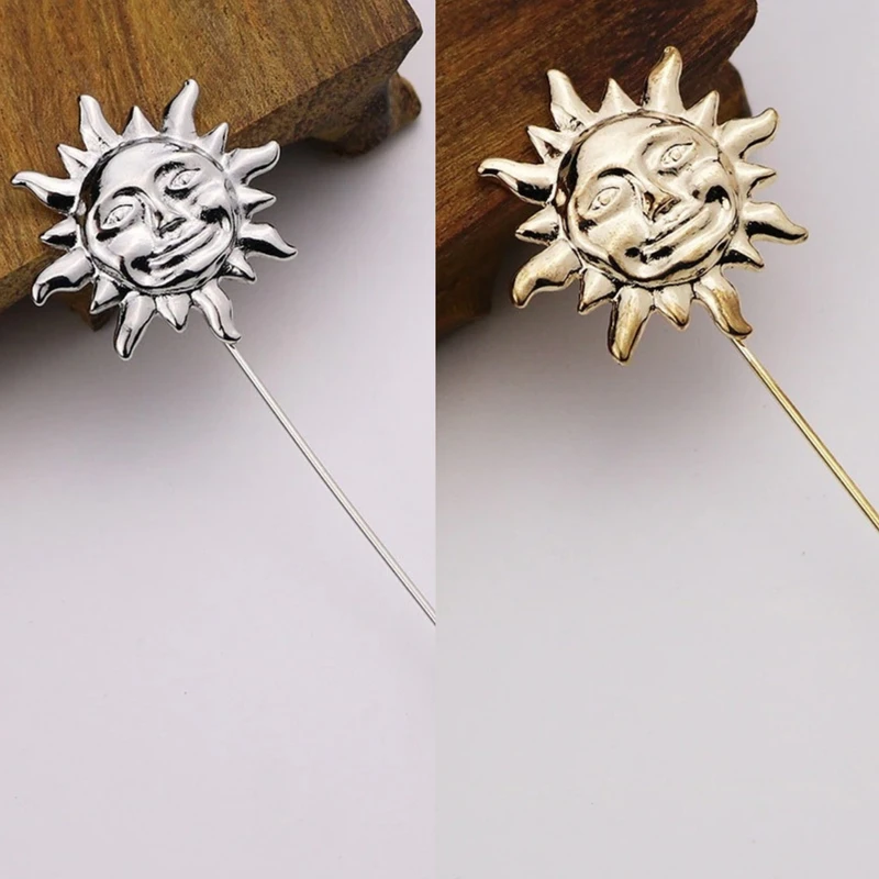 Golden & Silver Sun Face Metal Lapel Pin. MLP-6