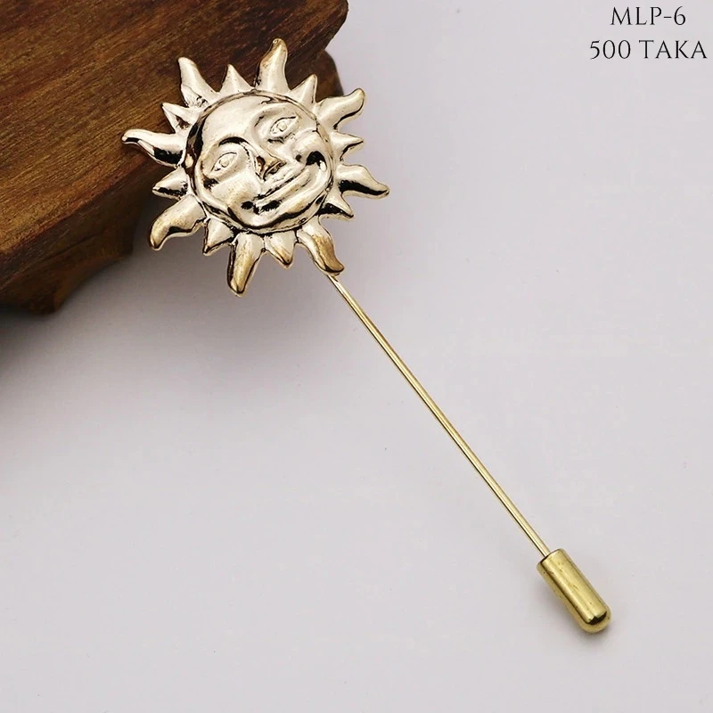 Golden & Silver Sun Face Metal Lapel Pin. MLP-6 - Image 3