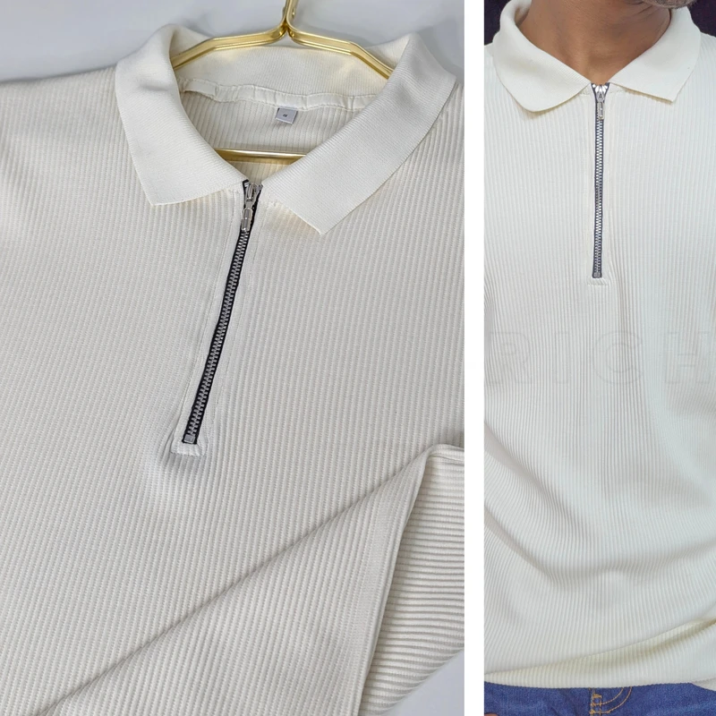 Cream Ribbed Cotton Polo. PK-16