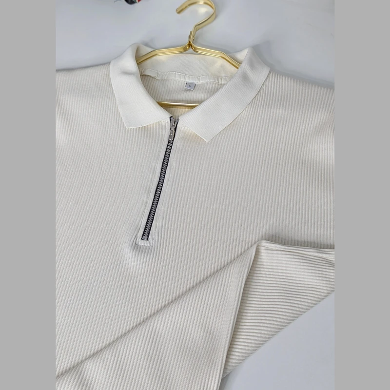 Cream Ribbed Cotton Polo. PK-16