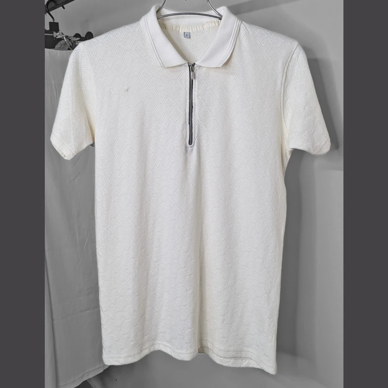 Cream Ribbed Cotton Polo. PK-16 - Image 3