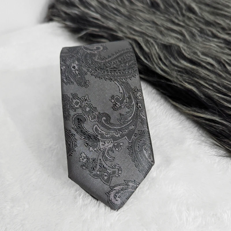 Dark Grey Paisley Neck Tie.  TIE-13