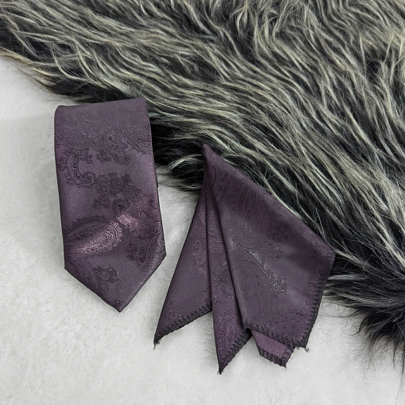 Dark Grape Paisley Neck Tie & Pocket Square Set.  TS-7