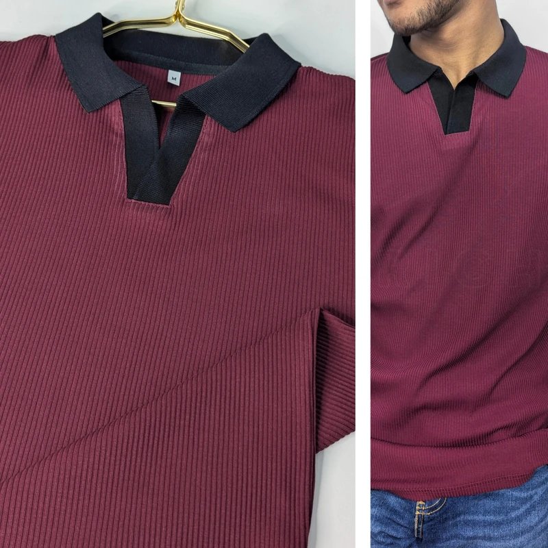 Mocha Brown Ribbed Cotton Polo. PK-05