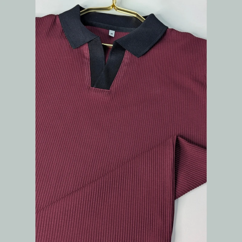 Mocha Brown Ribbed Cotton Polo. PK-05