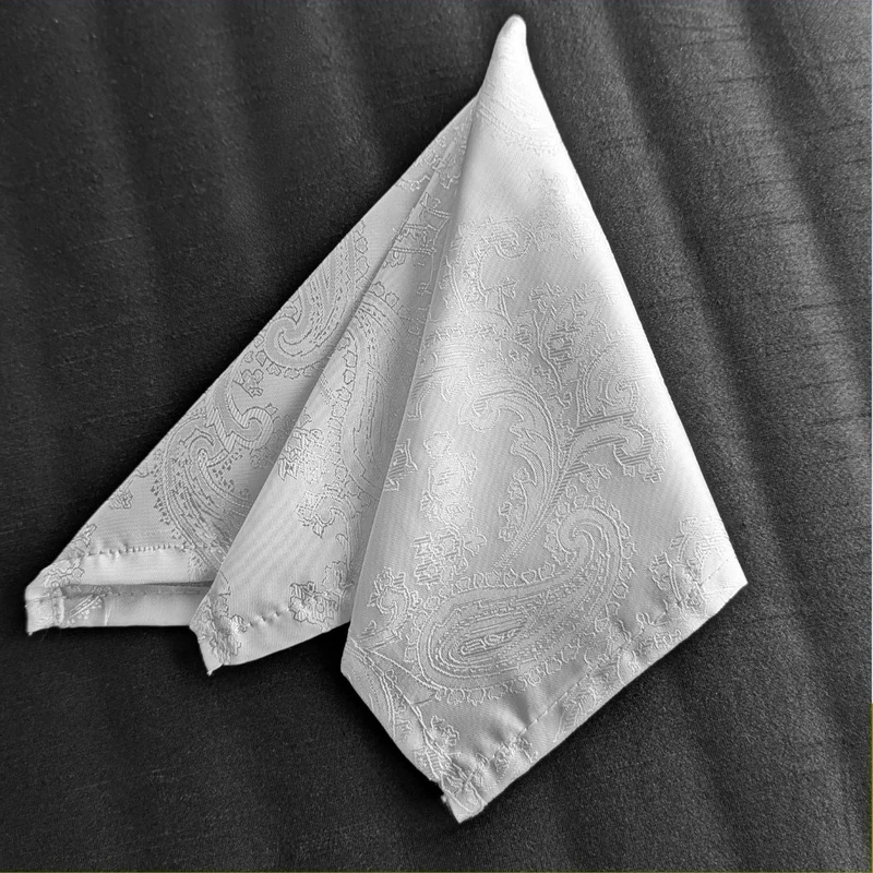 White Satin Paisley 13x13 Pocket Square. PS-13071