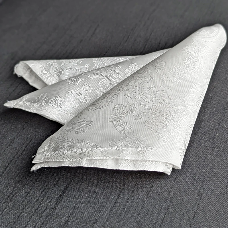 White Satin Paisley 13x13 Pocket Square. PS-13071 - Image 3