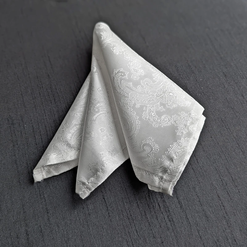 White Satin Paisley 13x13 Pocket Square. PS-13071 - Image 4