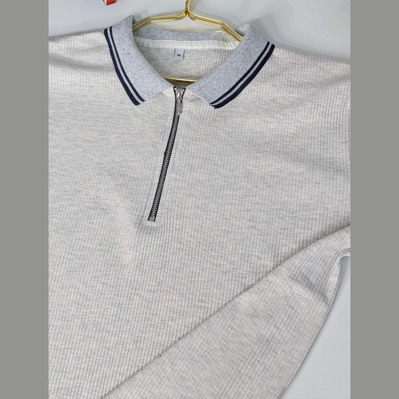 Smokey Off White Ribbed Cotton Polo. PK-11
