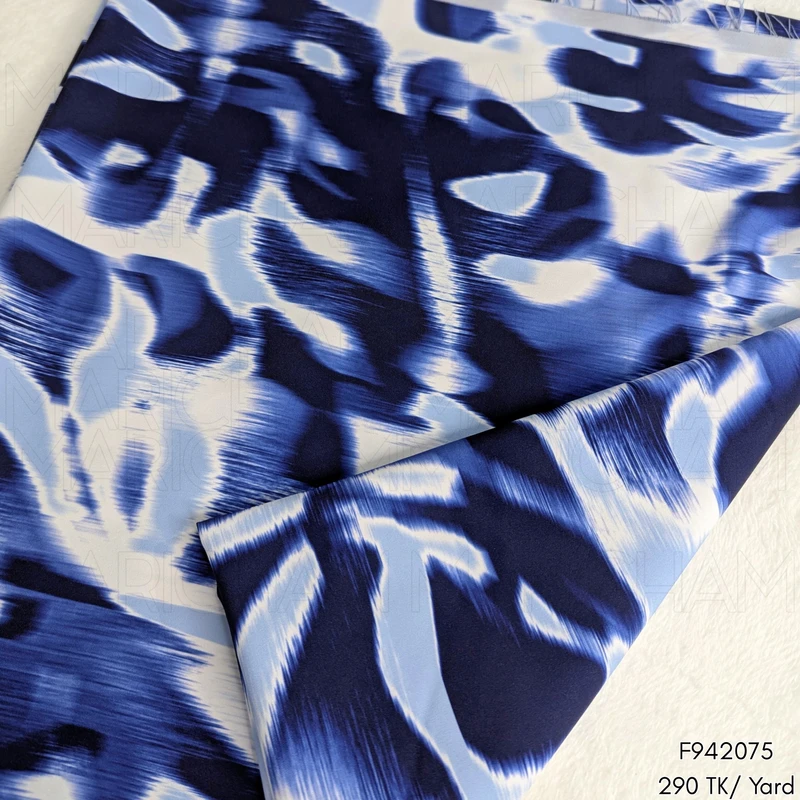 Blue-Sky-White Marble Design Stretchable Fabric F942075