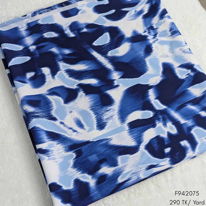 Blue-Sky-White Marble Design Stretchable Fabric F942075 - Image 3
