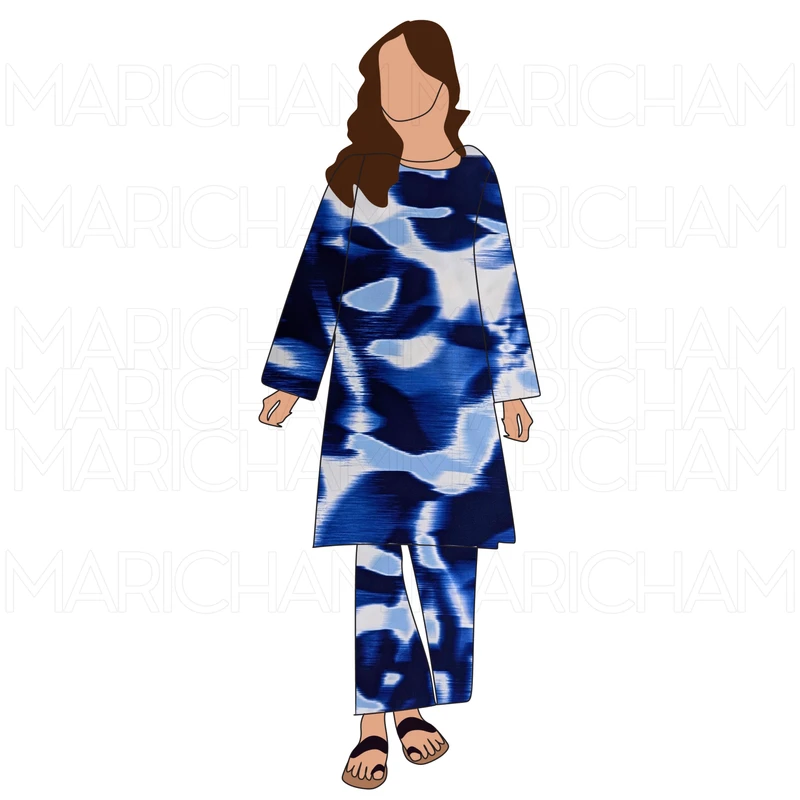 Blue-Sky-White Marble Design Stretchable Fabric F942075 - Image 9