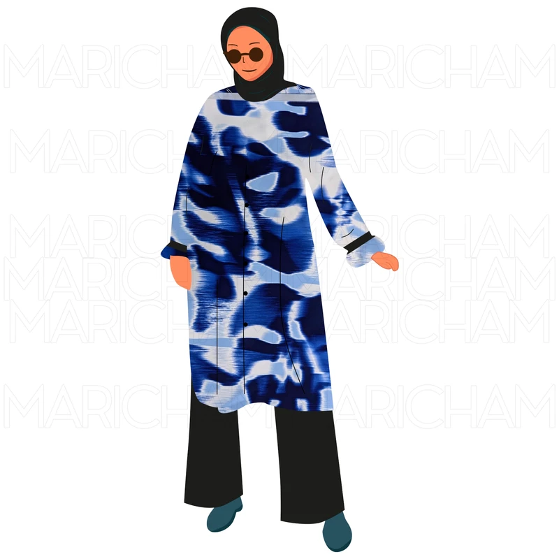 Blue-Sky-White Marble Design Stretchable Fabric F942075 - Image 11