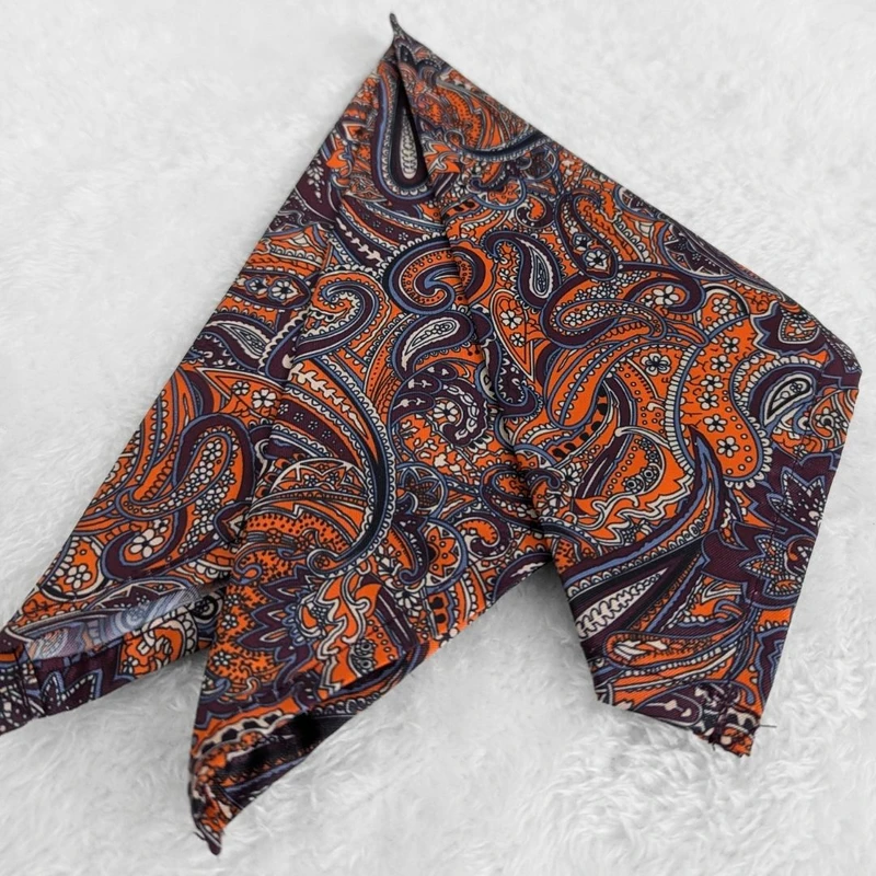 Black-Orange Paisley 13x13 Pocket Square. PS-13066