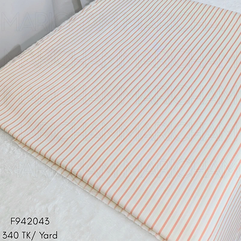 Melon Orange-White Striped Cotton Fabric F942043