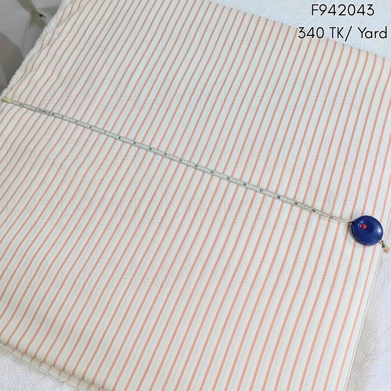 Melon Orange-White Striped Cotton Fabric F942043