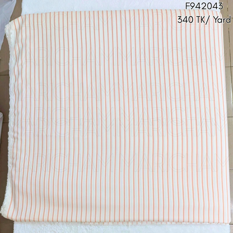 Melon Orange-White Striped Cotton Fabric F942043 - Image 3