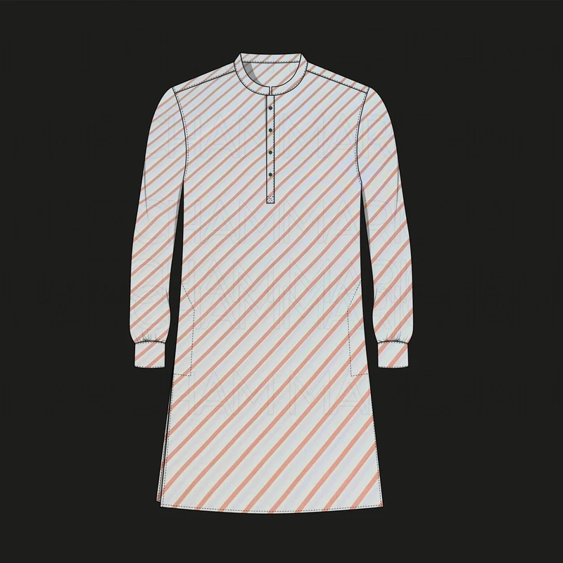 Melon Orange-White Striped Cotton Fabric F942043 - Image 6