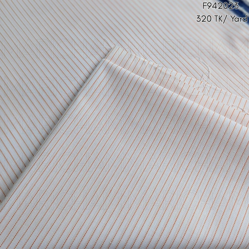 White-Orange Striped Cotton Fabric F942023