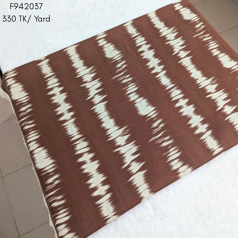 Brown-White Ikat Striped Soft Tencel Cotton Fabric F942037