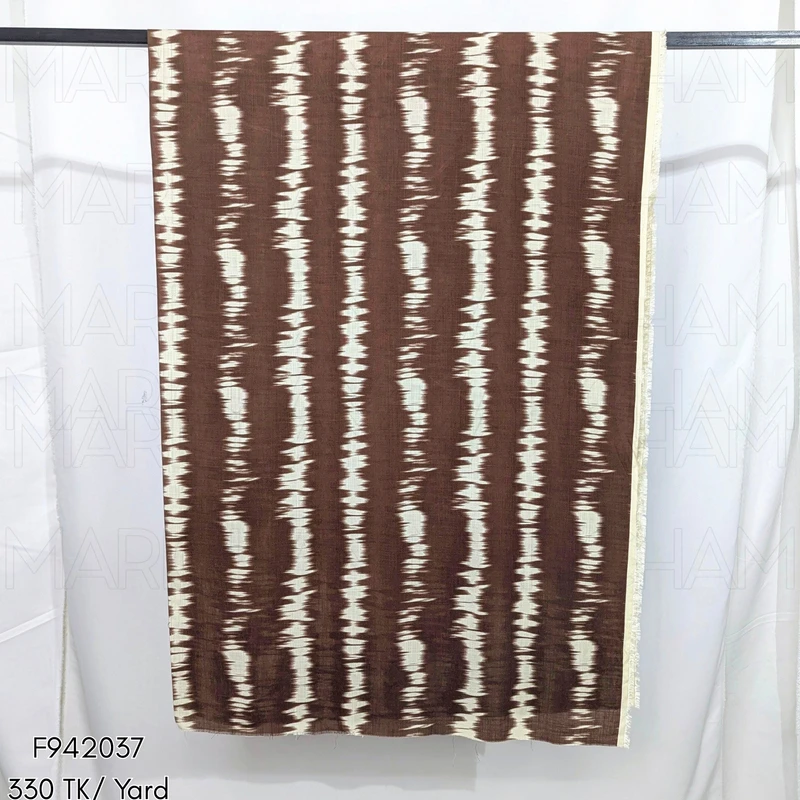 Brown-White Ikat Striped Soft Tencel Cotton Fabric F942037