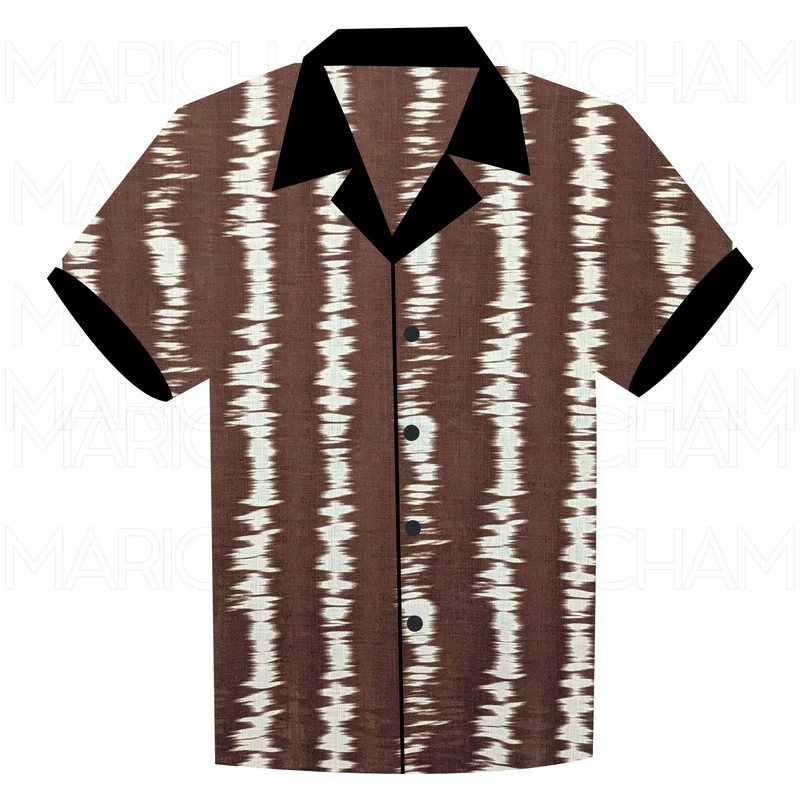 Brown-White Ikat Striped Soft Tencel Cotton Fabric F942037 - Image 3
