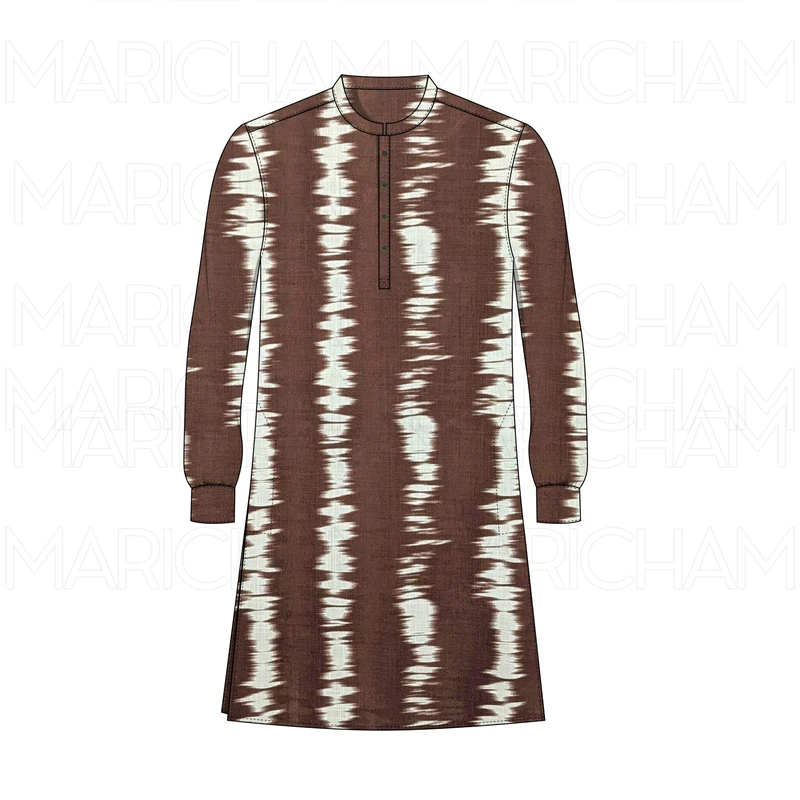 Brown-White Ikat Striped Soft Tencel Cotton Fabric F942037 - Image 4