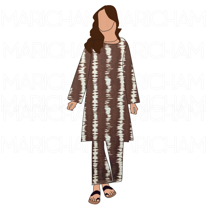 Brown-White Ikat Striped Soft Tencel Cotton Fabric F942037 - Image 5