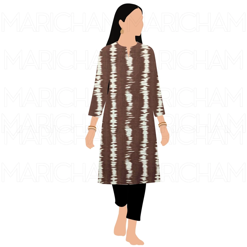 Brown-White Ikat Striped Soft Tencel Cotton Fabric F942037 - Image 6