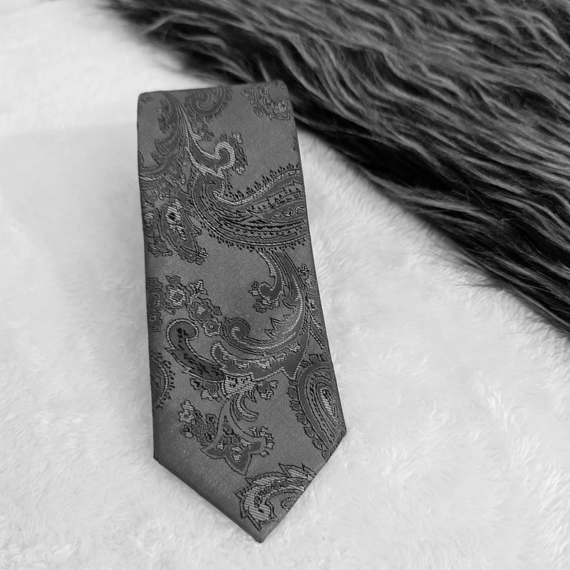 Dark Grey Paisley Neck Tie & Pocket Square Set.  TS-13