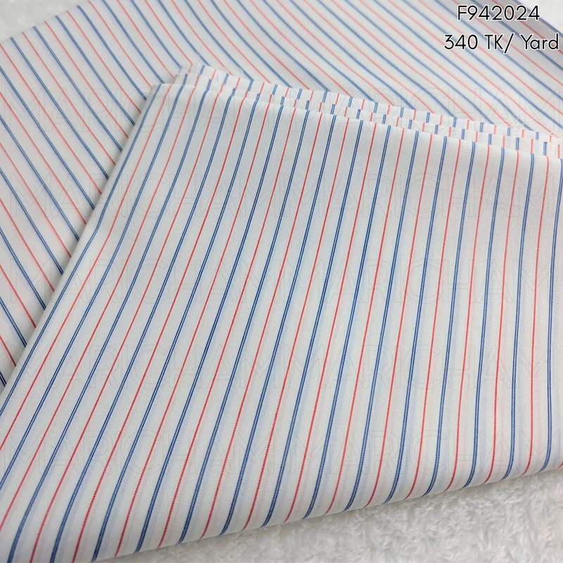 White-Blue-Red Striped Cotton Fabric F942024