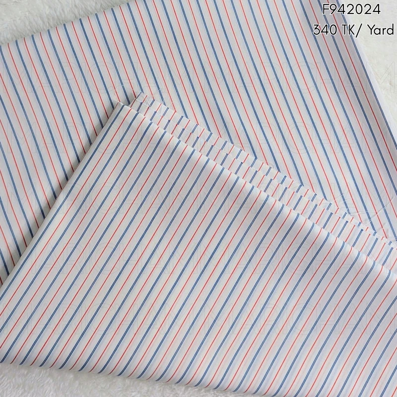 White-Blue-Red Striped Cotton Fabric F942024