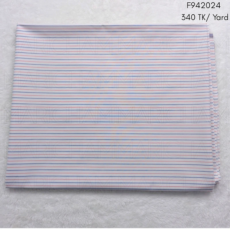 White-Blue-Red Striped Cotton Fabric F942024 - Image 3