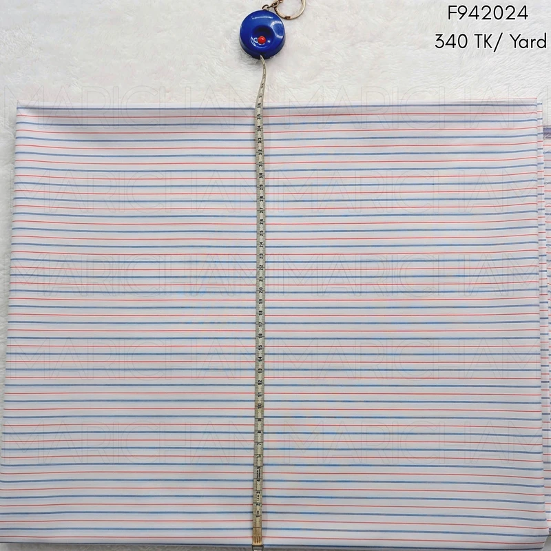 White-Blue-Red Striped Cotton Fabric F942024 - Image 4