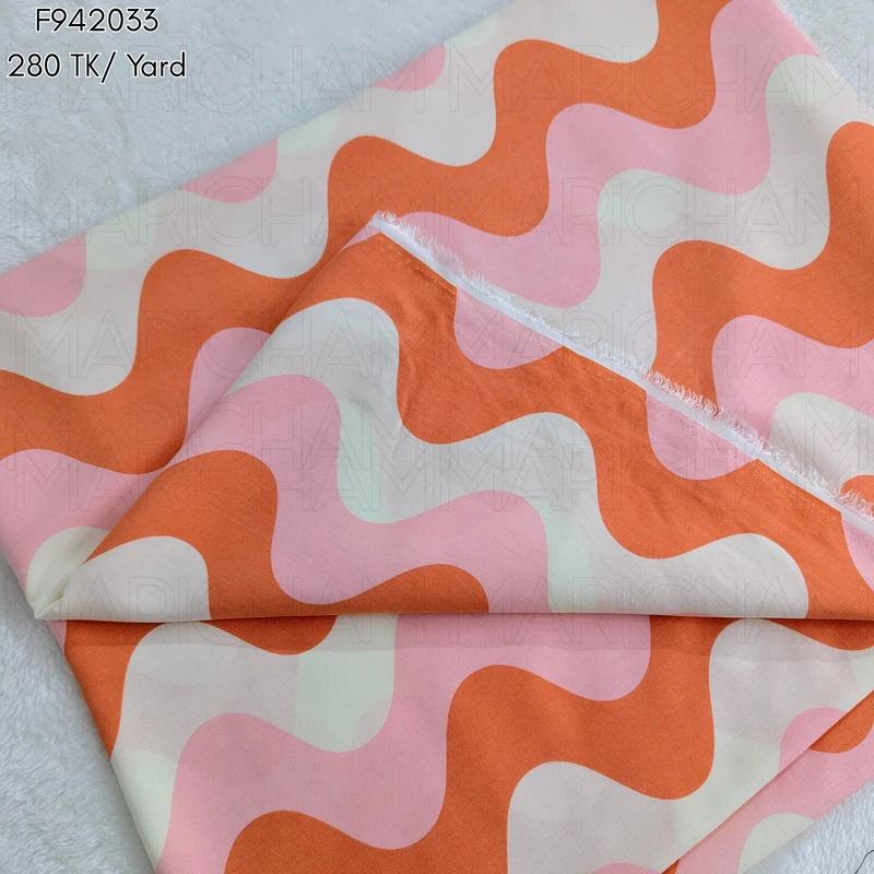Burnt Orange-White-Pink Wavy Striped Tencel Cotton F942033