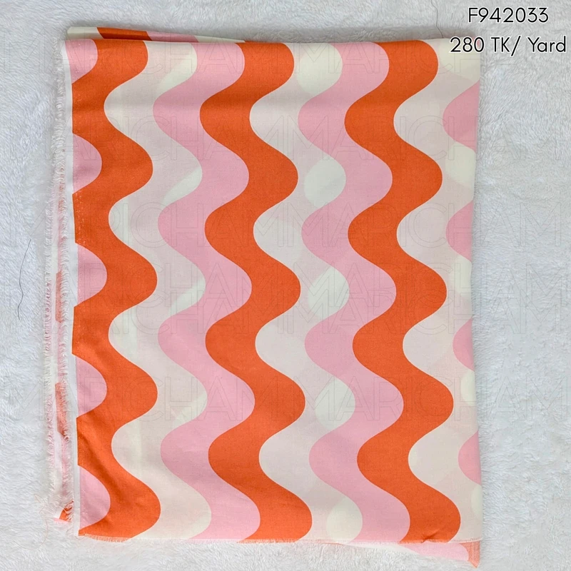 Burnt Orange-White-Pink Wavy Striped Tencel Cotton F942033