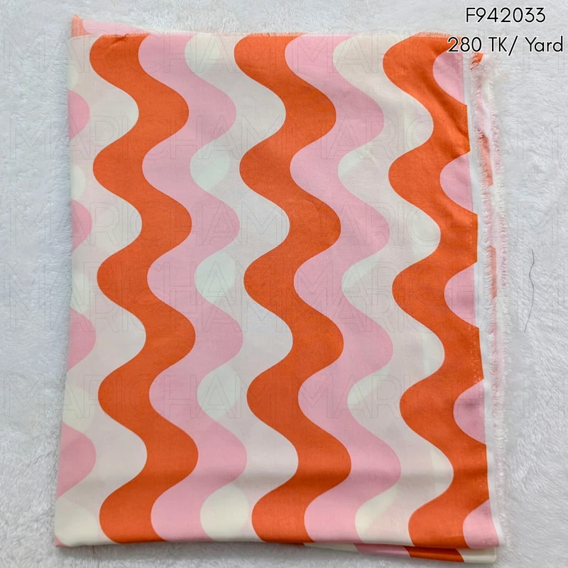 Burnt Orange-White-Pink Wavy Striped Tencel Cotton F942033 - Image 3