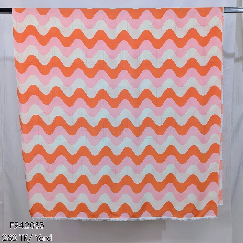Burnt Orange-White-Pink Wavy Striped Tencel Cotton F942033 - Image 4